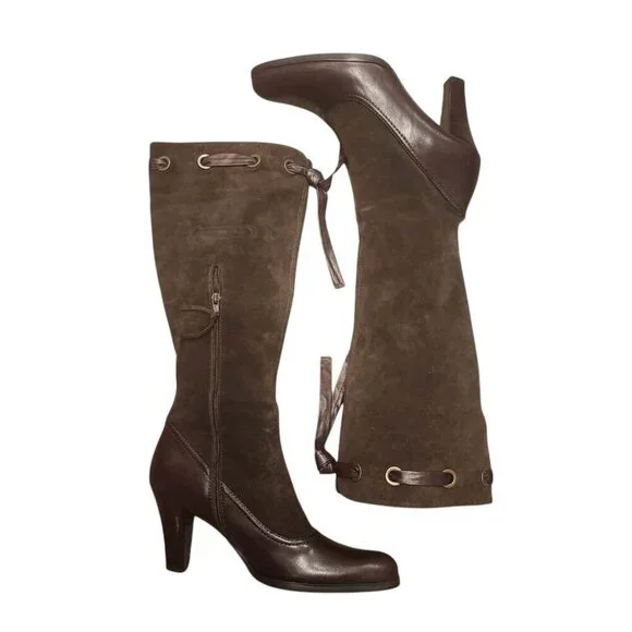 Franco Sarto Indie Knee High Boots Women's Size 8M Brown Leather and Suede - Picture 3 of 9